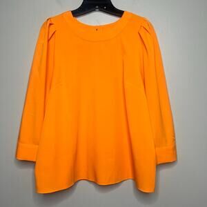 Lark & Ro Tangerine Orange Blouse Top Sz 12 Puff 3/4 Sleeve Career Office
